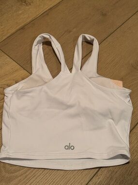ALO Yoga White High-Neck Double-Strap Sports Bra